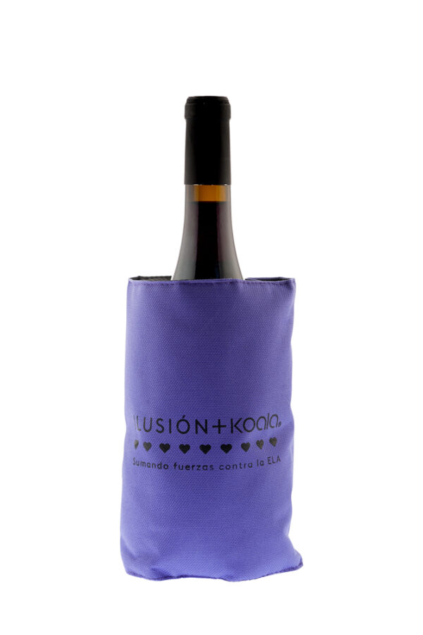 Funda enfriadora para botella de vino color violeta con grabaciÃ³n solidaria
